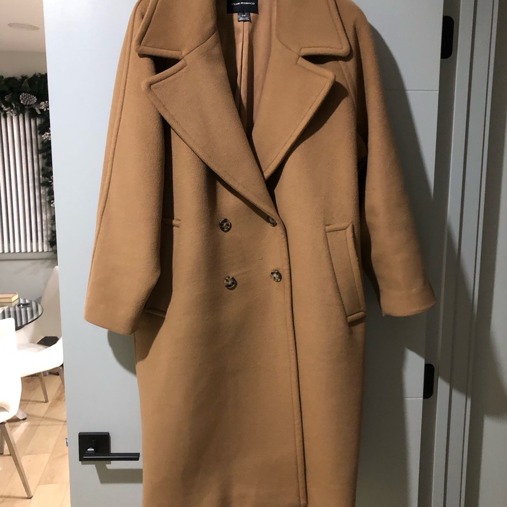 Club Monaco Camel Double-Breasted Wool Coat